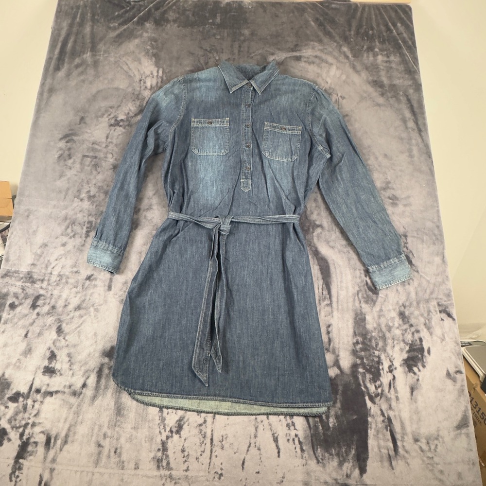 Lauren Ralph Lauren Denim Shirt Dress Women XL Blue Belted Long Sleeve Cotton